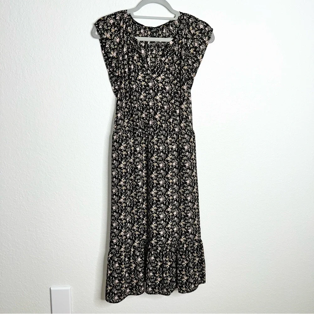 J. Crew dress midi women Medium Black Floral Pockets sleeveless M_3